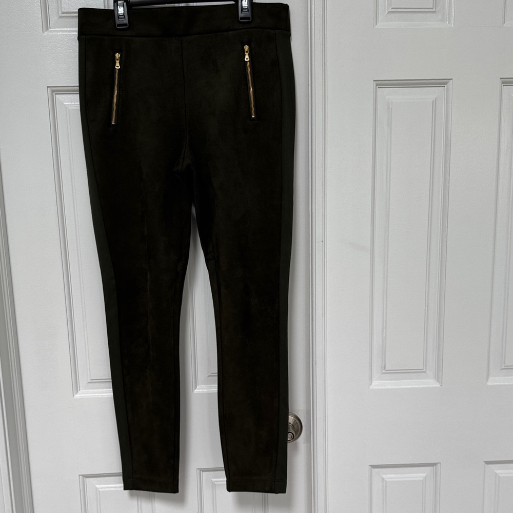 LOFT Olive Green Skinny Pants with Gold Zippers
